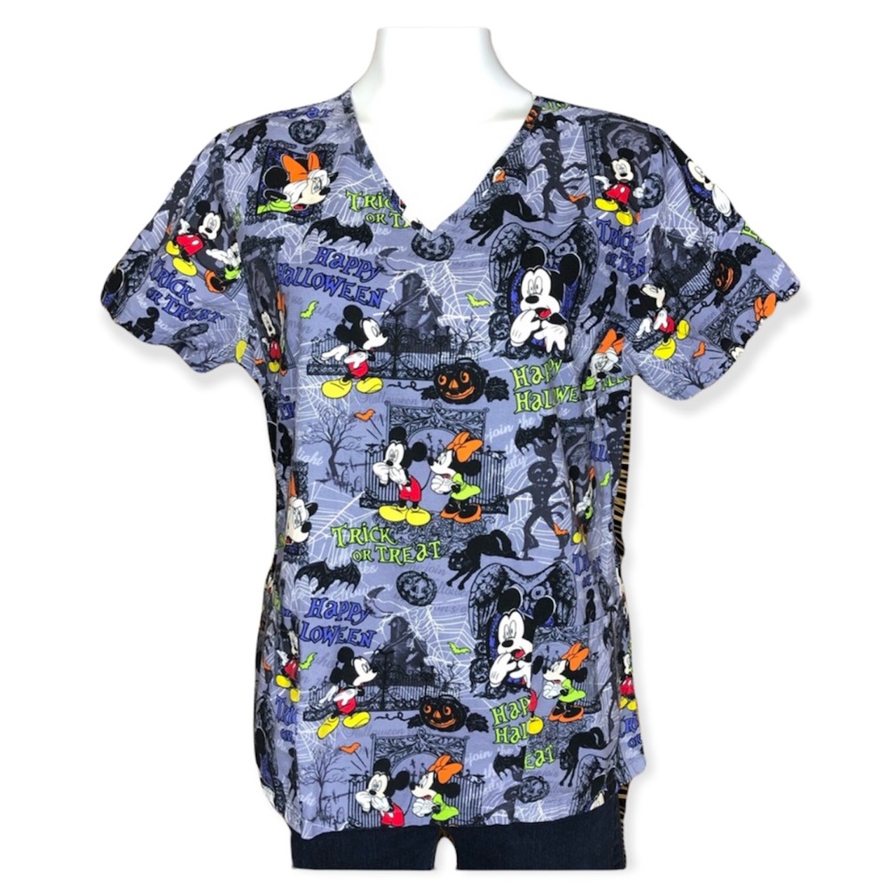 DISNEY Halloween Mickey Minnie Mouse Short Sleeve Scrub Top Medium
